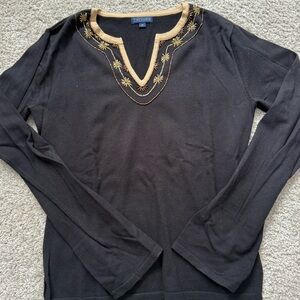 J. McLaughlin Black Top with Gold Beading
